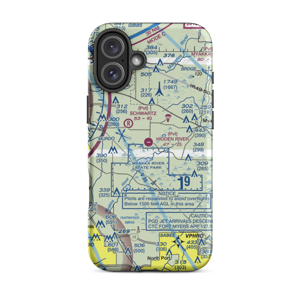 Hidden River Airport (22FA) VFR Sectional  Tough iPhone Case iPhone 16 Plus model shown