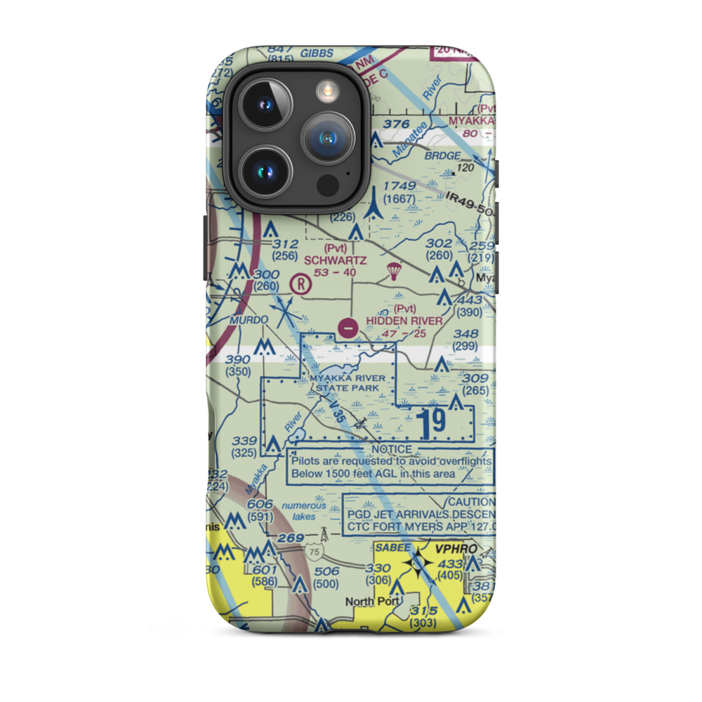 Hidden River Airport (22FA) VFR Sectional  Tough iPhone Case iPhone 16 Pro Max model shown