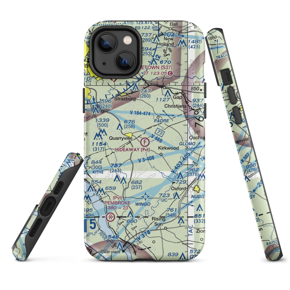Hideaway Ultralightport (14PS) VFR Sectional  Tough iPhone Case iPhone 14 Plus model shown