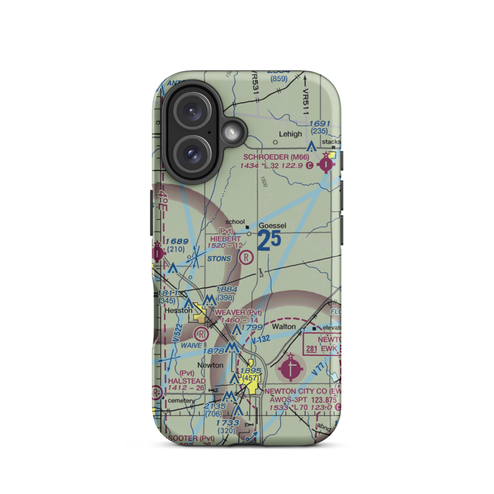 Hiebert Airfield (38KS) VFR Sectional  Tough iPhone Case iPhone 16 model shown