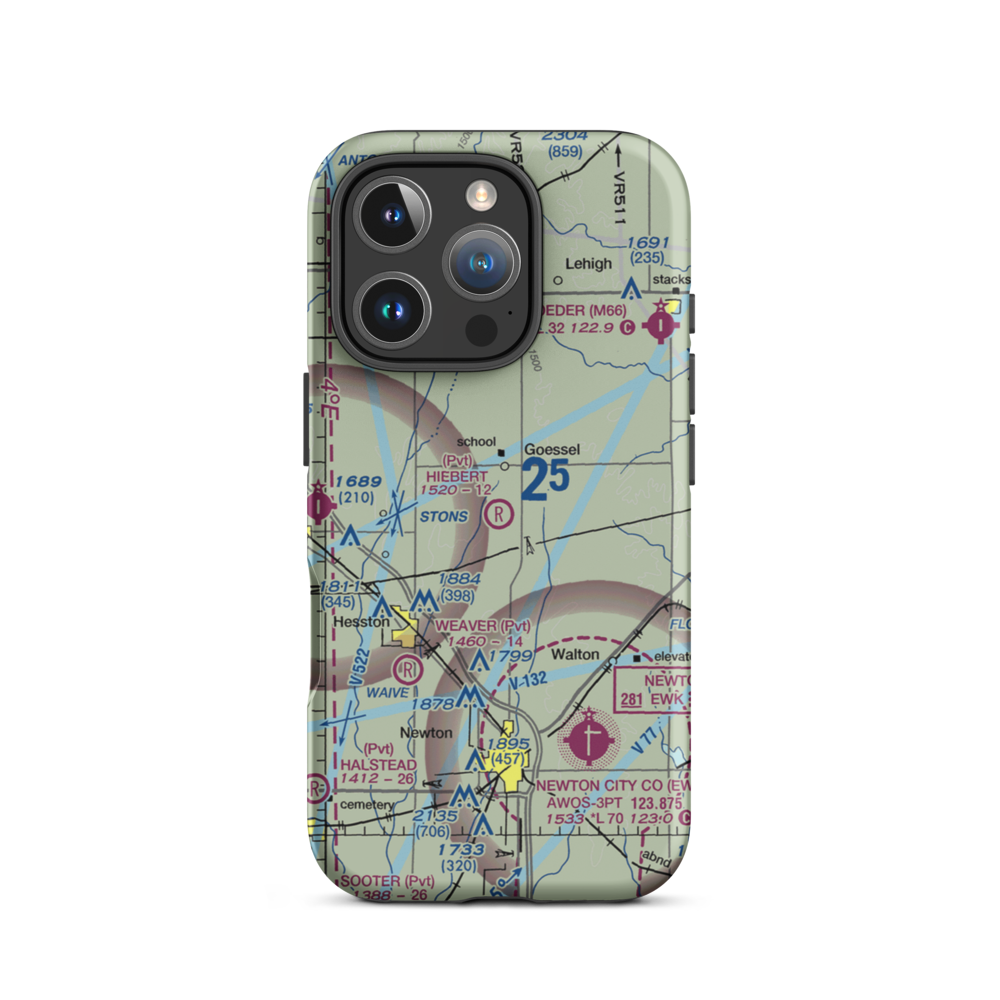 Hiebert Airfield (38KS) VFR Sectional  Tough iPhone Case iPhone 16 Pro model shown