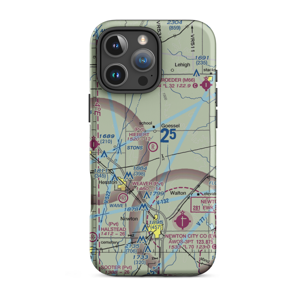 Hiebert Airfield (38KS) VFR Sectional  Tough iPhone Case iPhone 16 Pro Max model shown