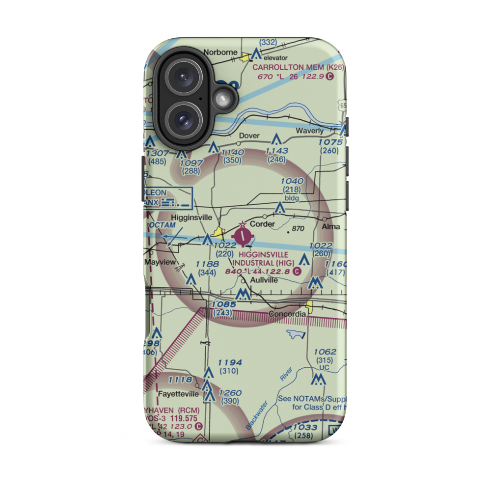 Higginsville Industrial Municipal Airport (HIG) VFR Sectional  Tough iPhone Case iPhone 16 Plus model shown