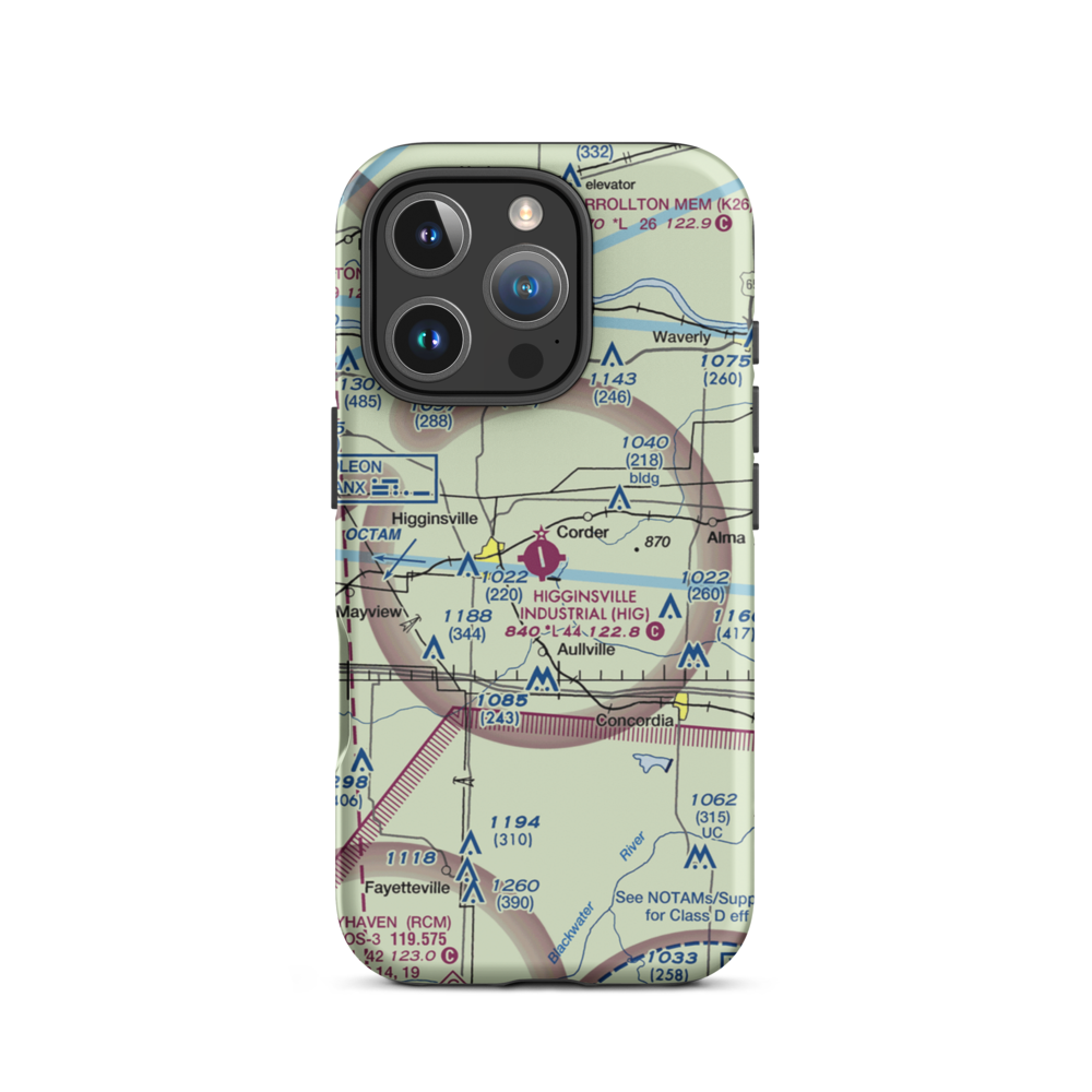 Higginsville Industrial Municipal Airport (HIG) VFR Sectional  Tough iPhone Case iPhone 16 Pro model shown