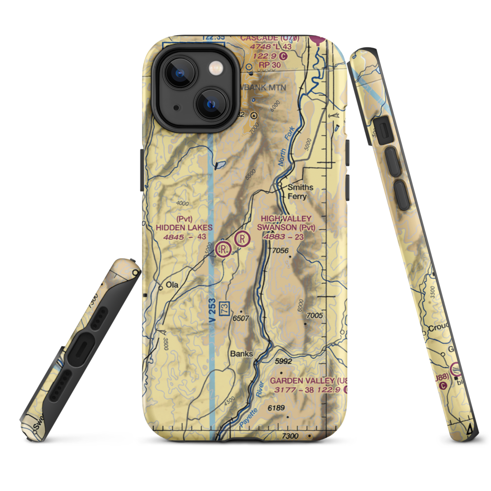 High Valley Swanson Airport (ID35) VFR Sectional  Tough iPhone Case iPhone 14 Plus model shown