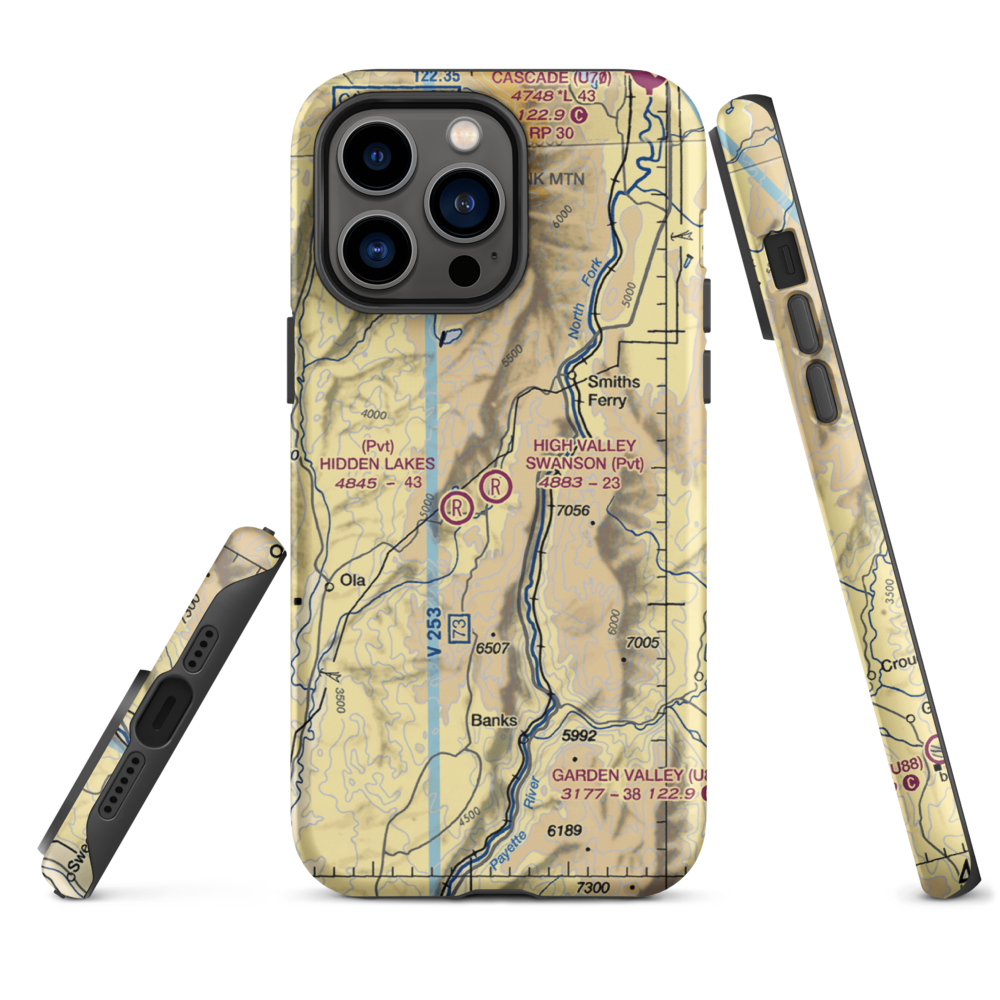 High Valley Swanson Airport (ID35) VFR Sectional  Tough iPhone Case iPhone 14 Pro Max model shown