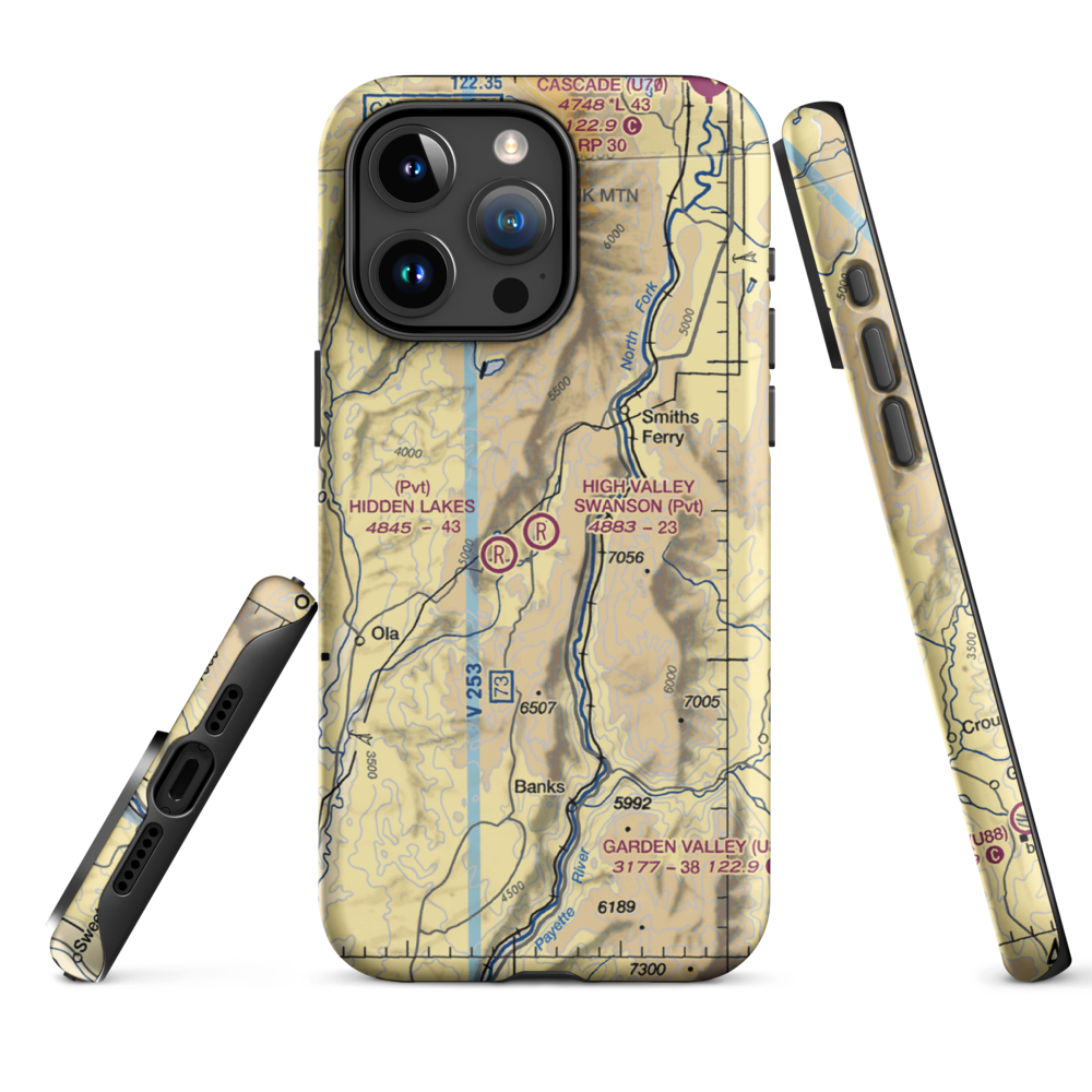 High Valley Swanson Airport (ID35) VFR Sectional  Tough iPhone Case iPhone 15 Pro Max model shown