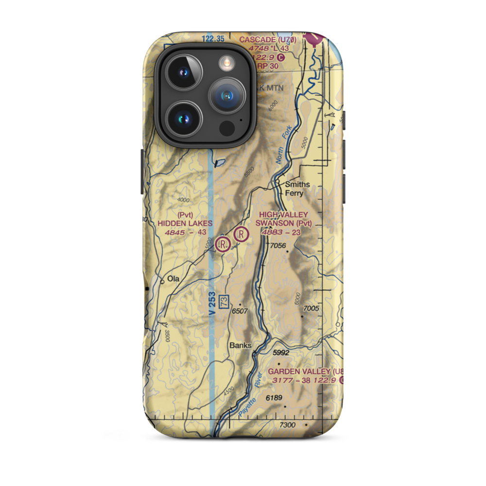High Valley Swanson Airport (ID35) VFR Sectional  Tough iPhone Case iPhone 16 Pro Max model shown