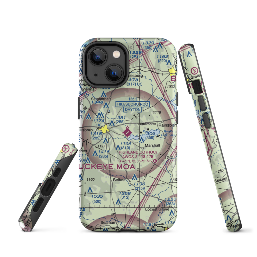 Highland County Airport (HOC) VFR Sectional  Tough iPhone Case iPhone 14 model shown