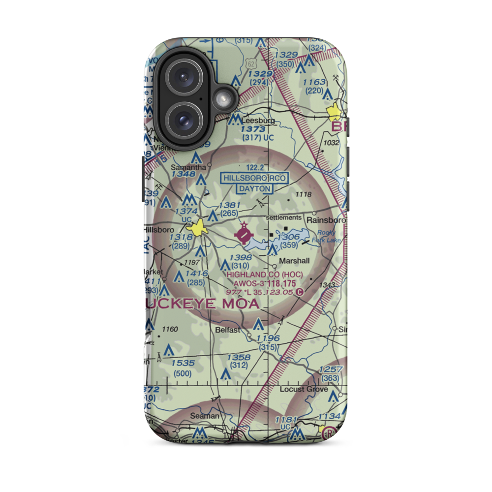 Highland County Airport (HOC) VFR Sectional  Tough iPhone Case iPhone 16 Plus model shown