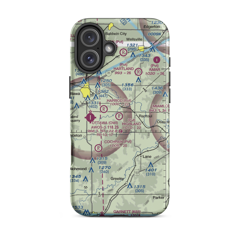Highland Farm Airport (28KS) VFR Sectional  Tough iPhone Case iPhone 16 Plus model shown