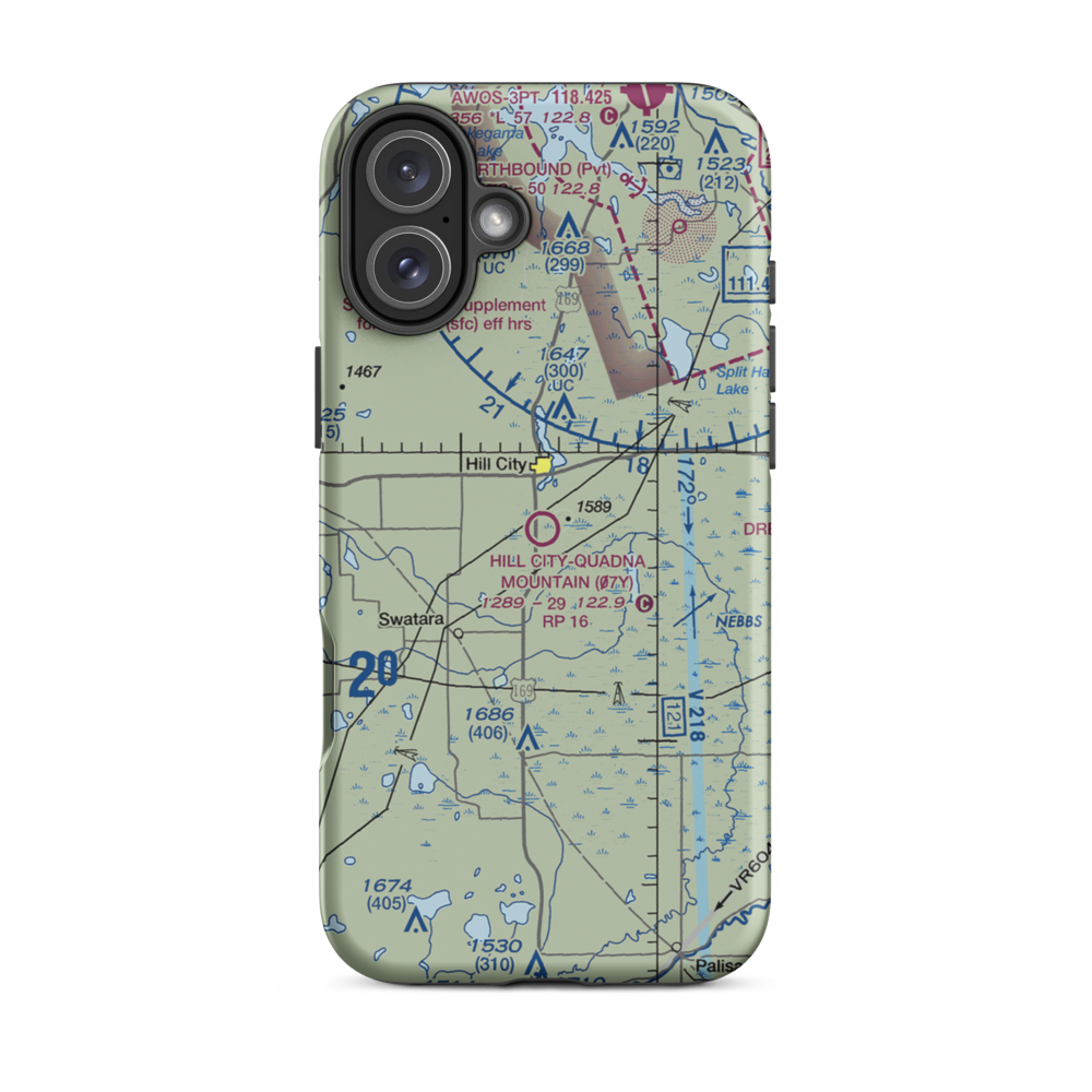 Hill City-Quadna Mountain Airport (07Y) VFR Sectional  Tough iPhone Case iPhone 16 Plus model shown
