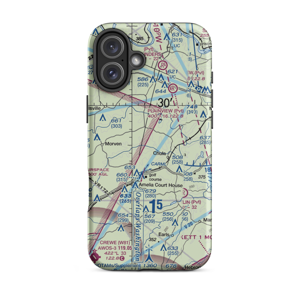 Hill Top Airport (VA64) VFR Sectional  Tough iPhone Case iPhone 16 Plus model shown