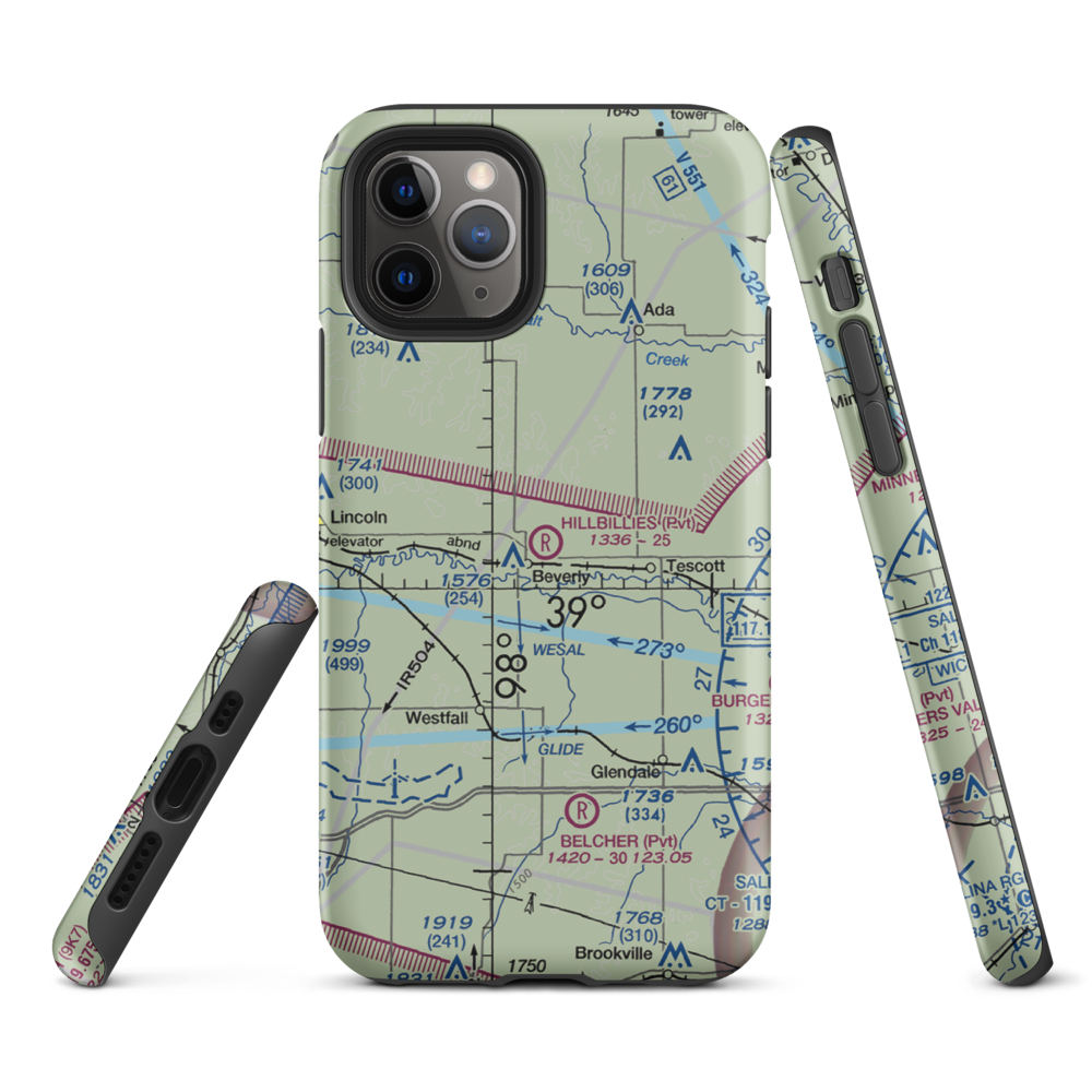 Hillbillies Airport (72KS) VFR Sectional  Tough iPhone Case iPhone 11 Pro model shown