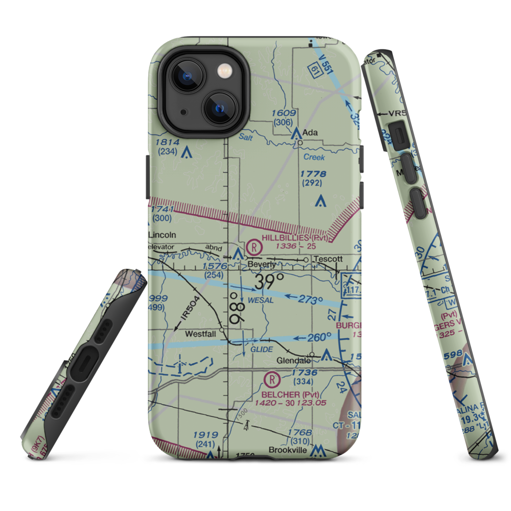 Hillbillies Airport (72KS) VFR Sectional  Tough iPhone Case iPhone 14 Plus model shown