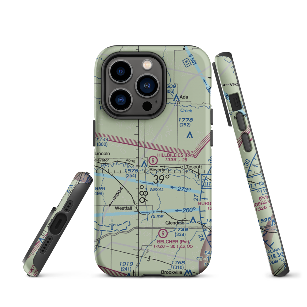 Hillbillies Airport (72KS) VFR Sectional  Tough iPhone Case iPhone 14 Pro model shown