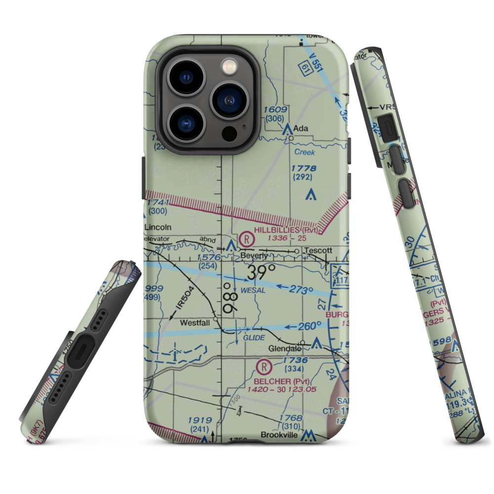 Hillbillies Airport (72KS) VFR Sectional  Tough iPhone Case iPhone 14 Pro Max model shown