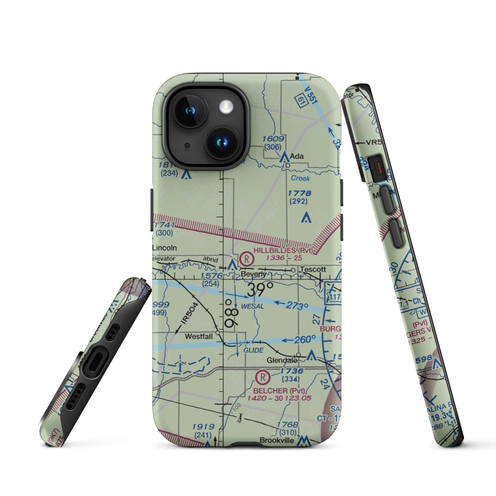 Hillbillies Airport (72KS) VFR Sectional  Tough iPhone Case iPhone 15 model shown