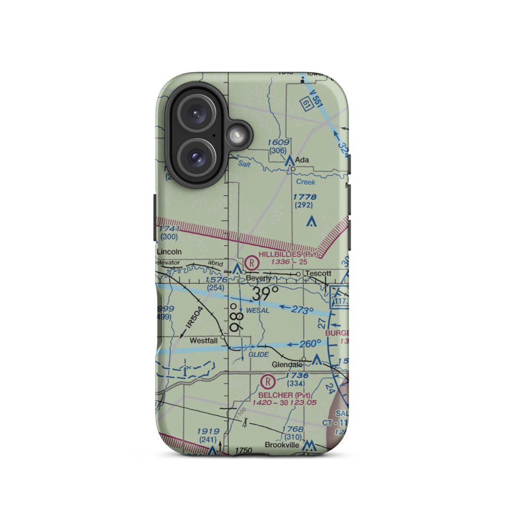Hillbillies Airport (72KS) VFR Sectional  Tough iPhone Case iPhone 16 model shown
