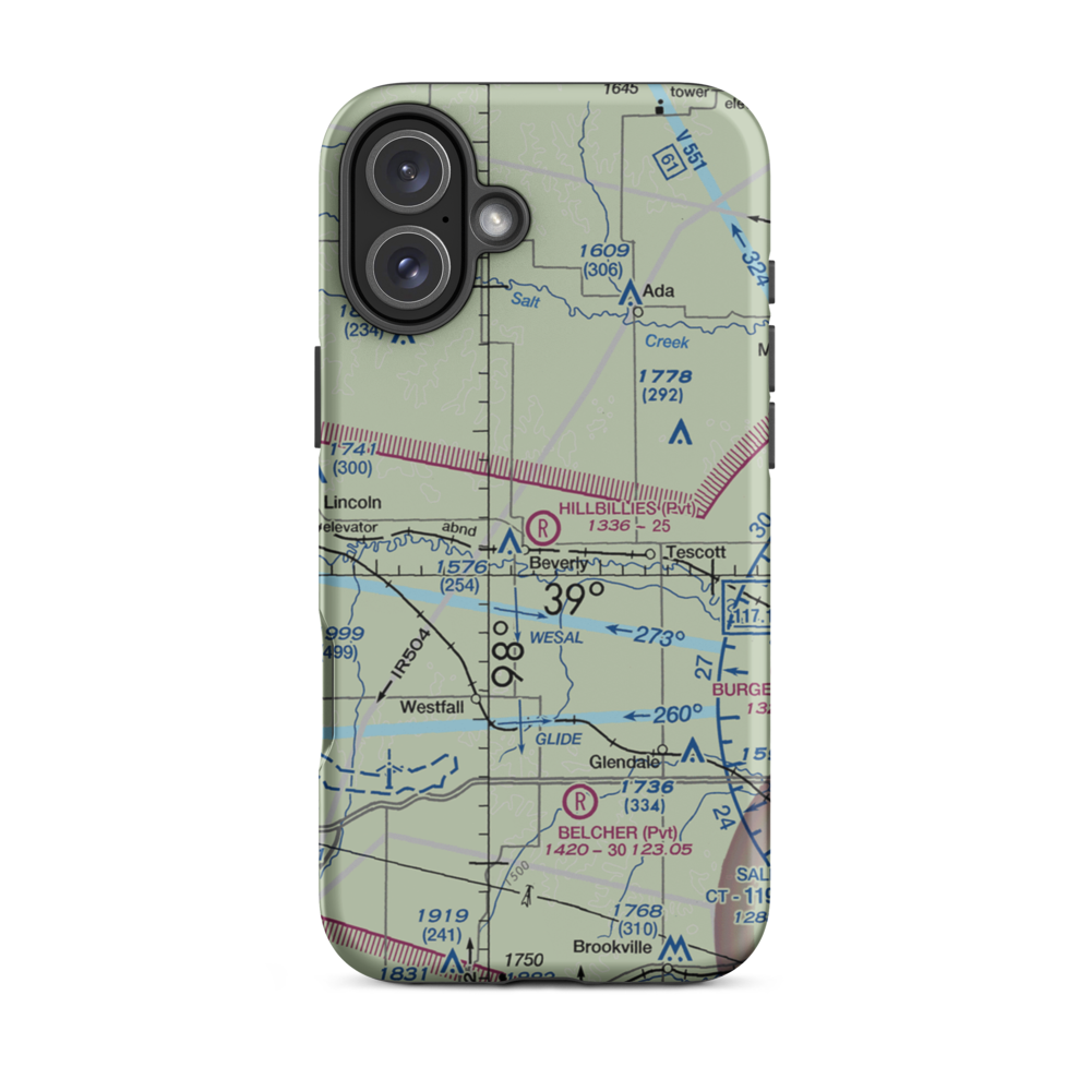 Hillbillies Airport (72KS) VFR Sectional  Tough iPhone Case iPhone 16 Plus model shown