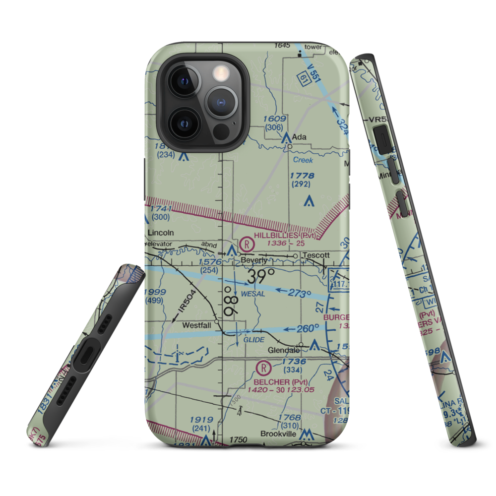 Hillbillies Airport (72KS) VFR Sectional  Tough iPhone Case iPhone 12 Pro Max model shown