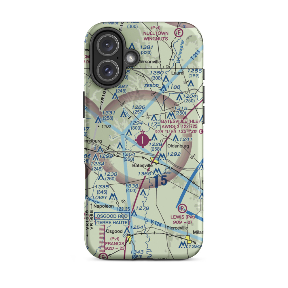 Hillenbrand Industries Airport (HLB) VFR Sectional  Tough iPhone Case iPhone 16 Plus model shown