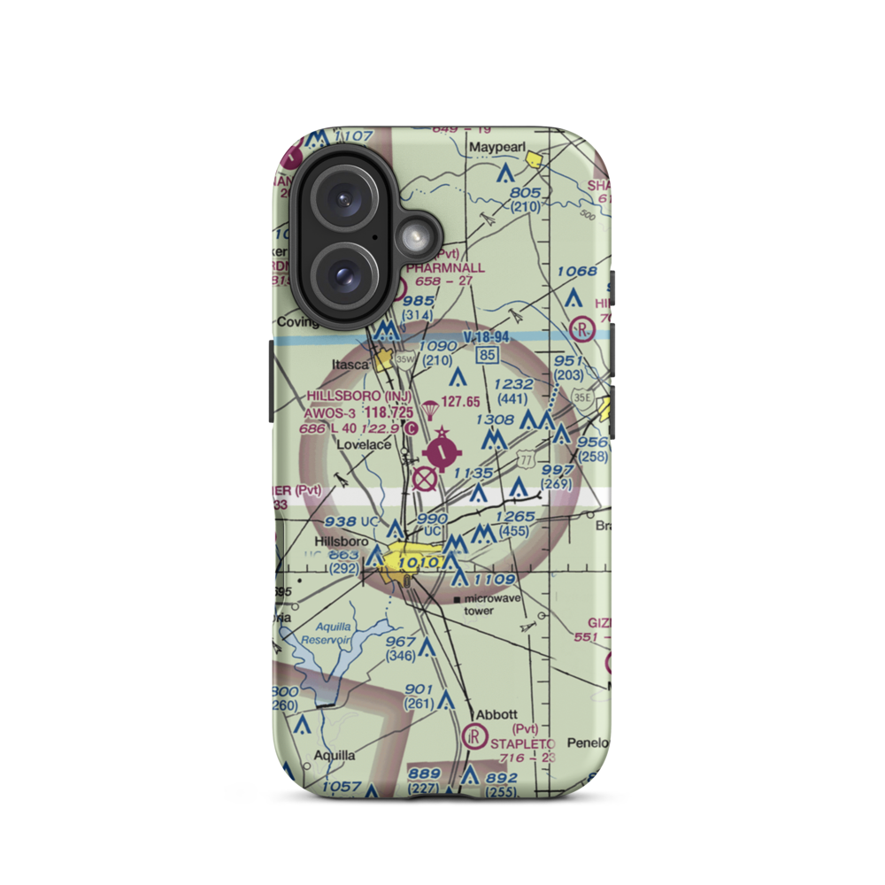 Hillsboro Municipal Airport (INJ) VFR Sectional  Tough iPhone Case iPhone 16 model shown