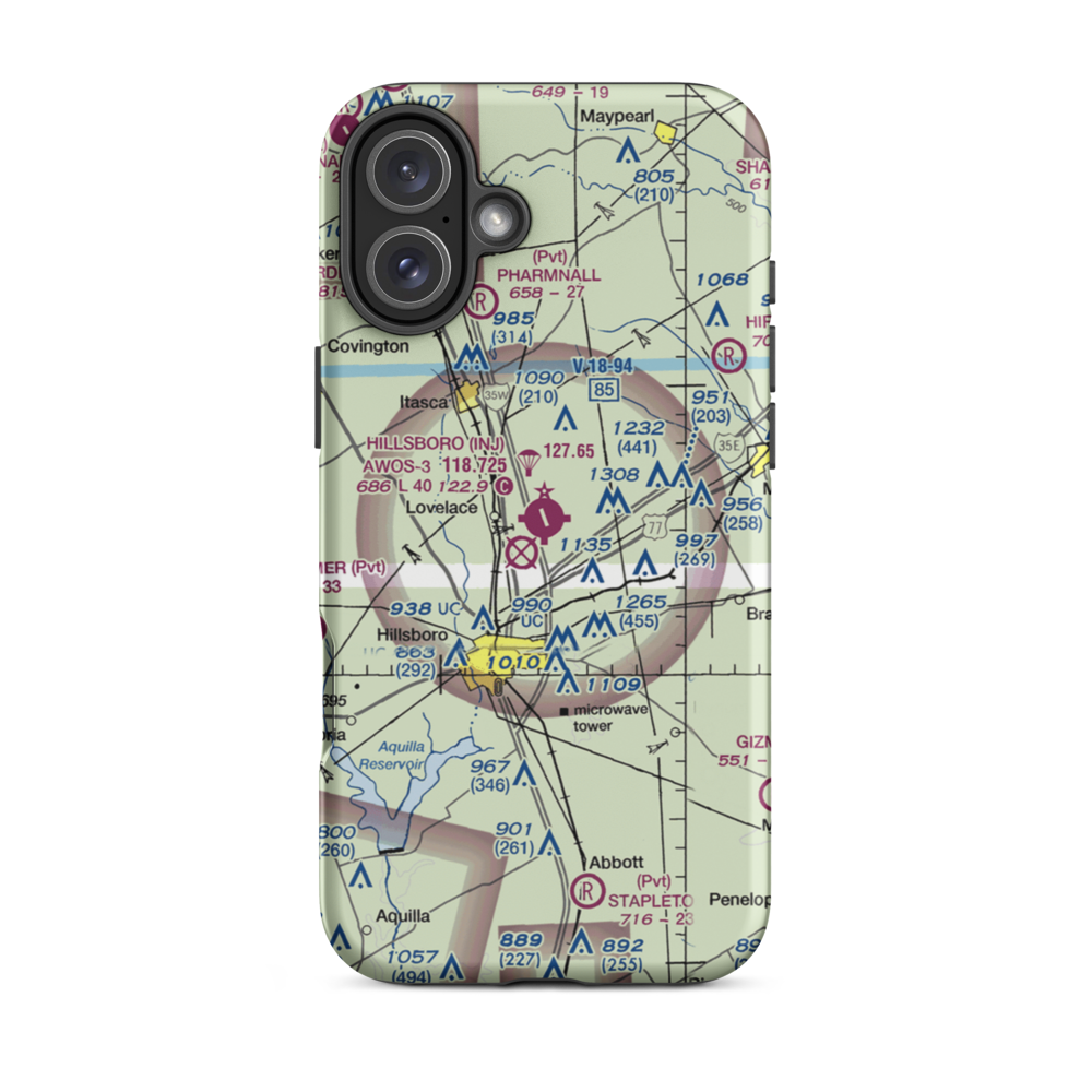 Hillsboro Municipal Airport (INJ) VFR Sectional  Tough iPhone Case iPhone 16 Plus model shown