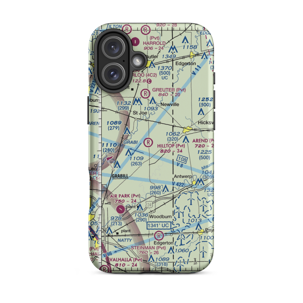 Hilltop Airport (58IN) VFR Sectional  Tough iPhone Case iPhone 16 Plus model shown