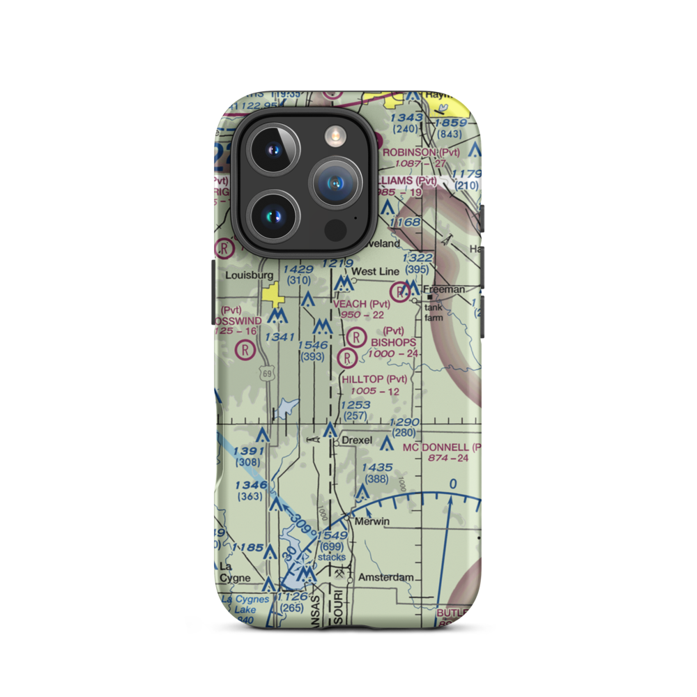 Hilltop Airport (MU62) VFR Sectional  Tough iPhone Case iPhone 16 Pro model shown