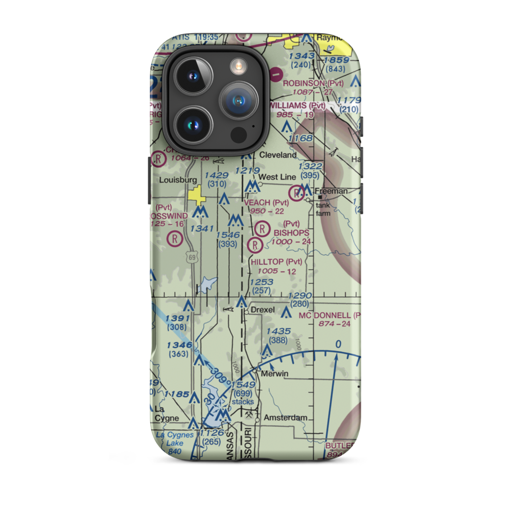 Hilltop Airport (MU62) VFR Sectional  Tough iPhone Case iPhone 16 Pro Max model shown