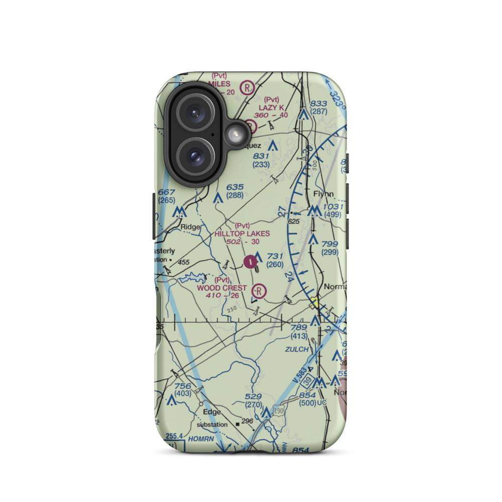 Hilltop Lakes Airport (0TE4) VFR Sectional  Tough iPhone Case iPhone 16 model shown