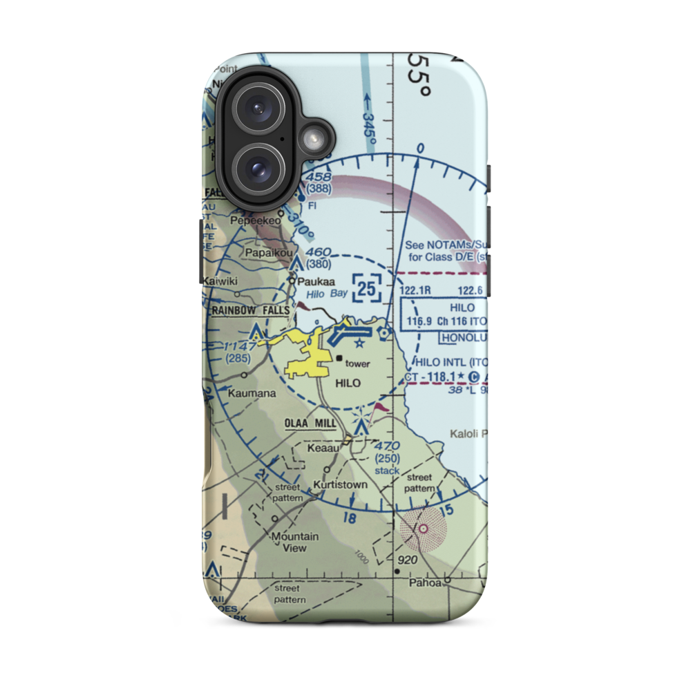 Hilo International Airport (ITO) VFR Sectional  Tough iPhone Case iPhone 16 Plus model shown
