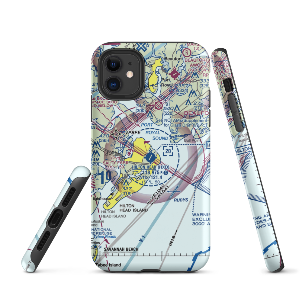 Hilton Head Airport (HXD) VFR Sectional  Tough iPhone Case iPhone 11 model shown