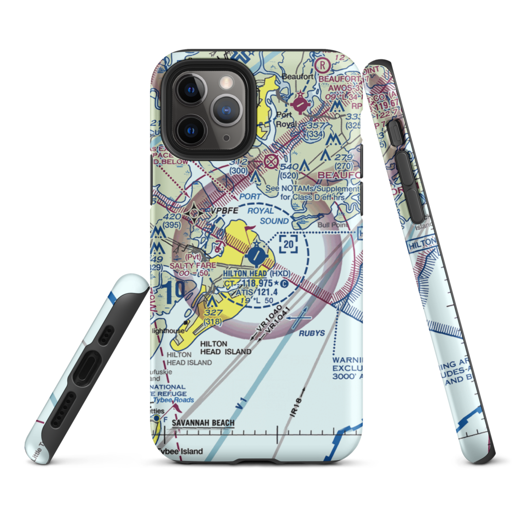 Hilton Head Airport (HXD) VFR Sectional  Tough iPhone Case iPhone 11 Pro model shown