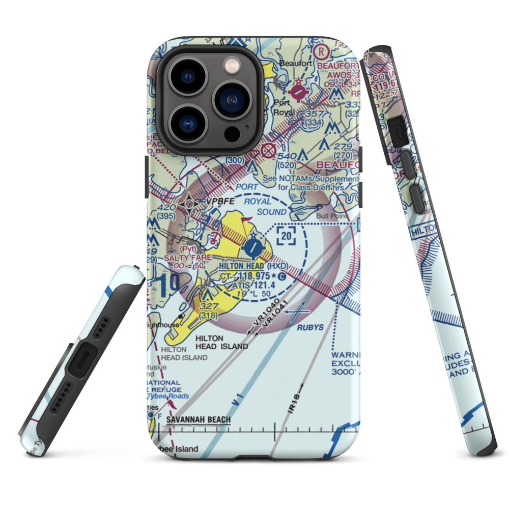 Hilton Head Airport (HXD) VFR Sectional  Tough iPhone Case iPhone 13 Pro Max model shown