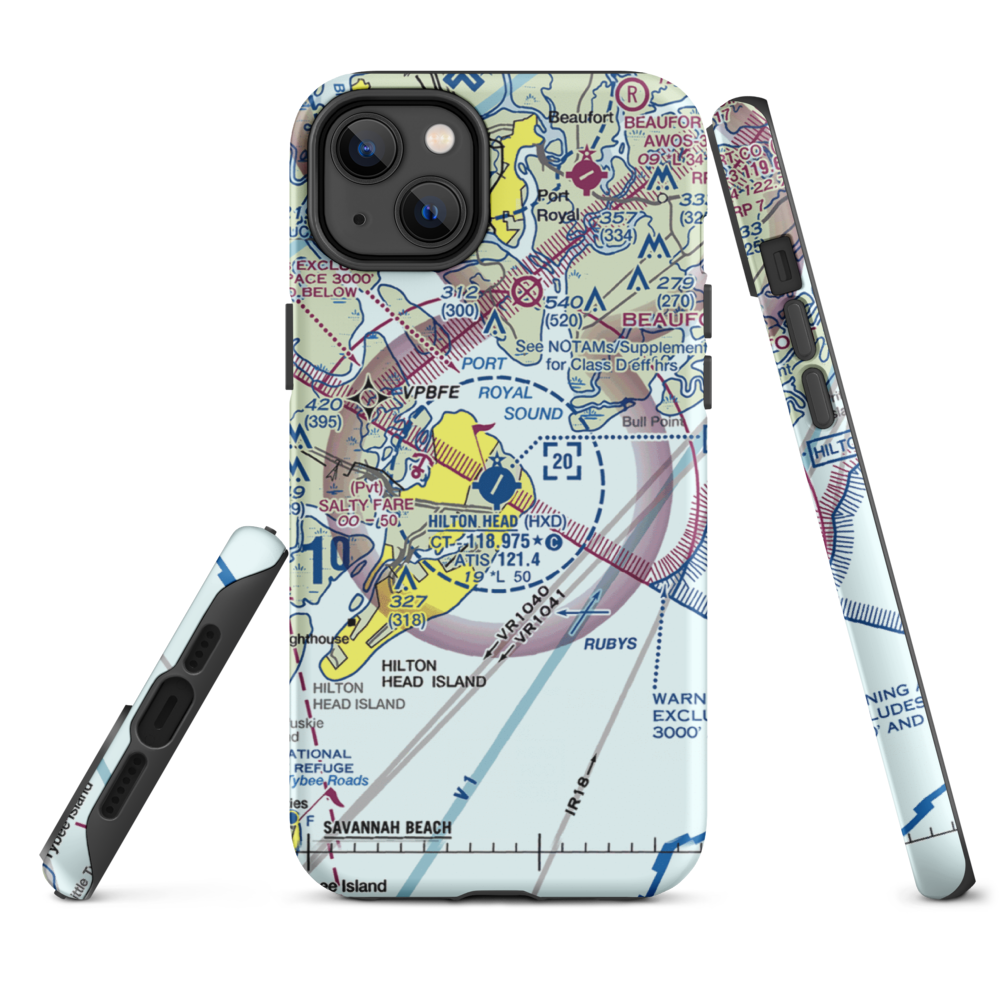 Hilton Head Airport (HXD) VFR Sectional  Tough iPhone Case iPhone 14 Plus model shown