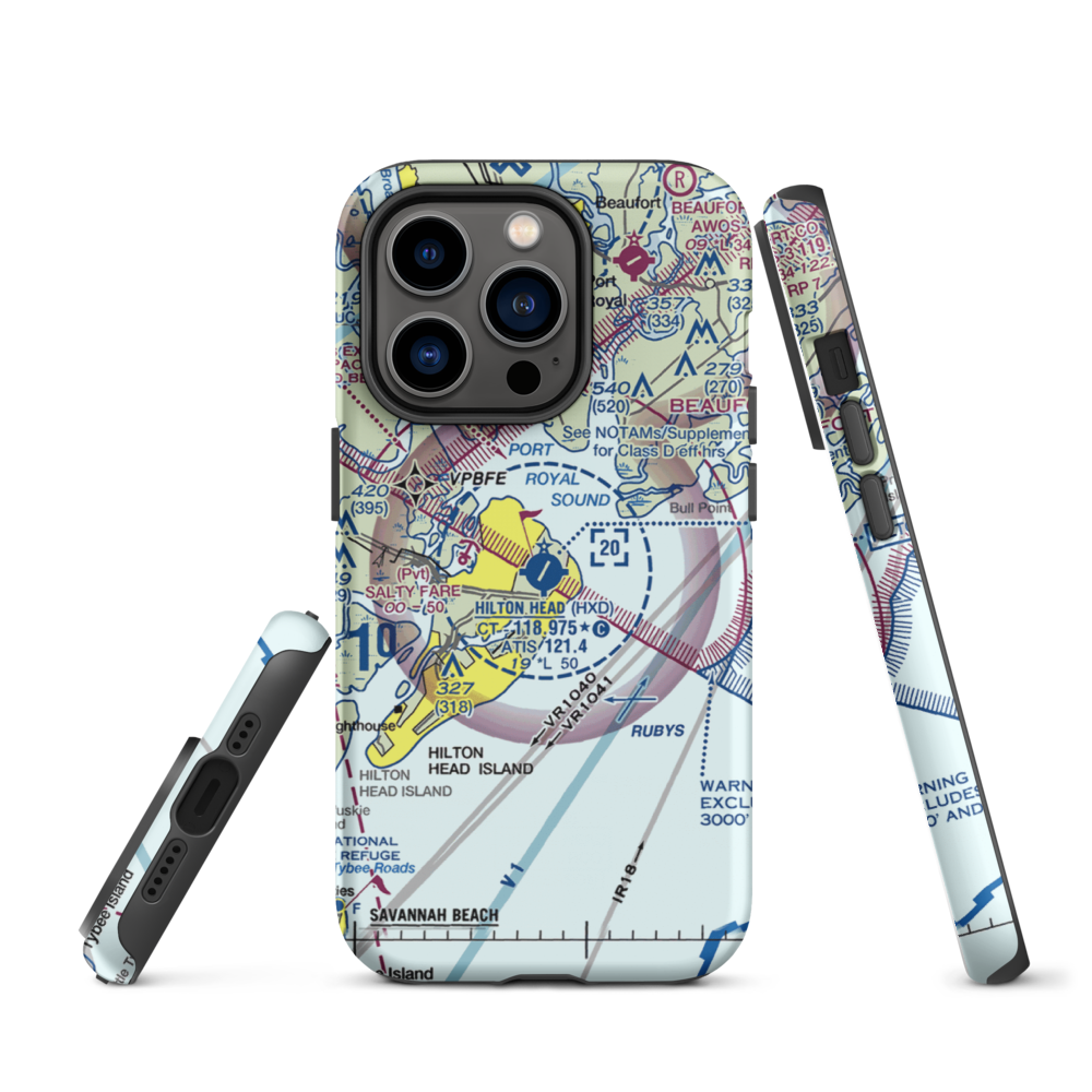 Hilton Head Airport (HXD) VFR Sectional  Tough iPhone Case iPhone 14 Pro model shown