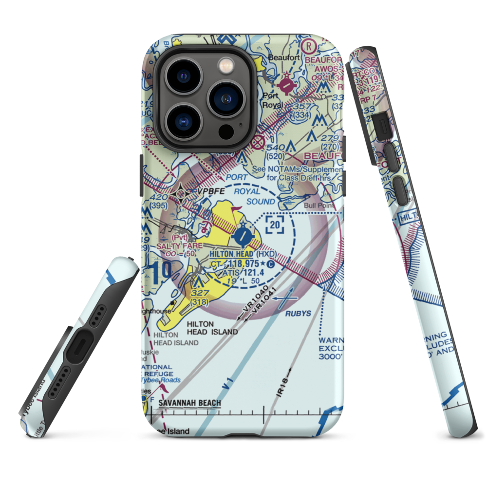 Hilton Head Airport (HXD) VFR Sectional  Tough iPhone Case iPhone 14 Pro Max model shown