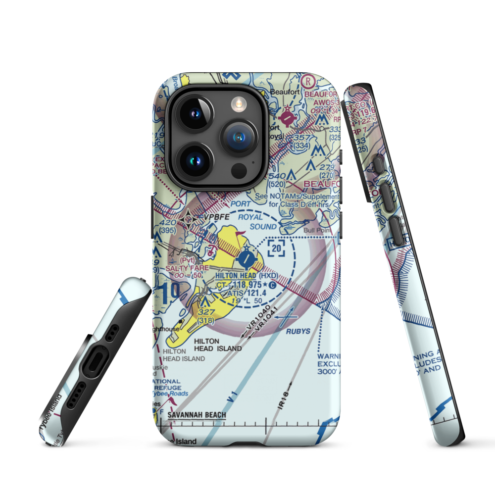 Hilton Head Airport (HXD) VFR Sectional  Tough iPhone Case iPhone 15 Pro model shown