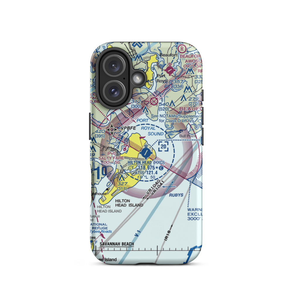 Hilton Head Airport (HXD) VFR Sectional  Tough iPhone Case iPhone 16 model shown