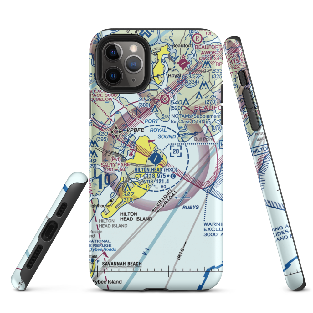 Hilton Head Airport (HXD) VFR Sectional  Tough iPhone Case iPhone 11 Pro Max model shown