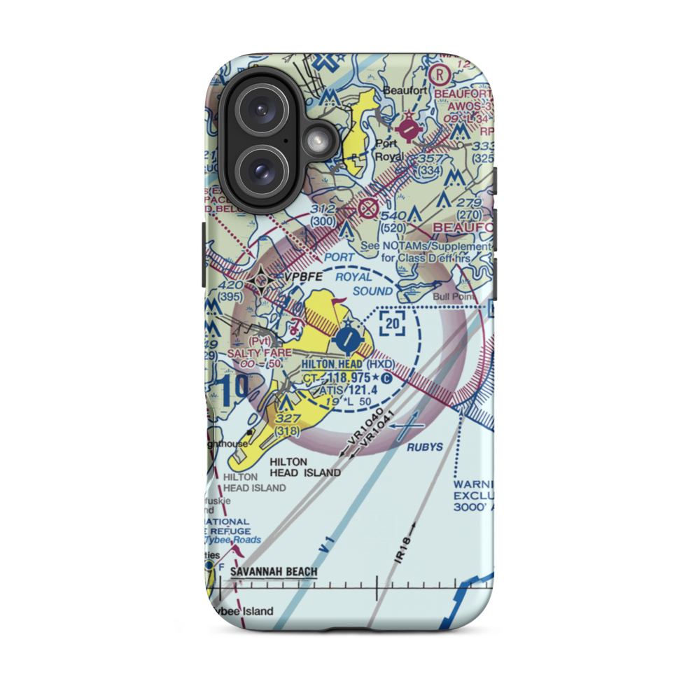 Hilton Head Airport (HXD) VFR Sectional  Tough iPhone Case iPhone 16 Plus model shown