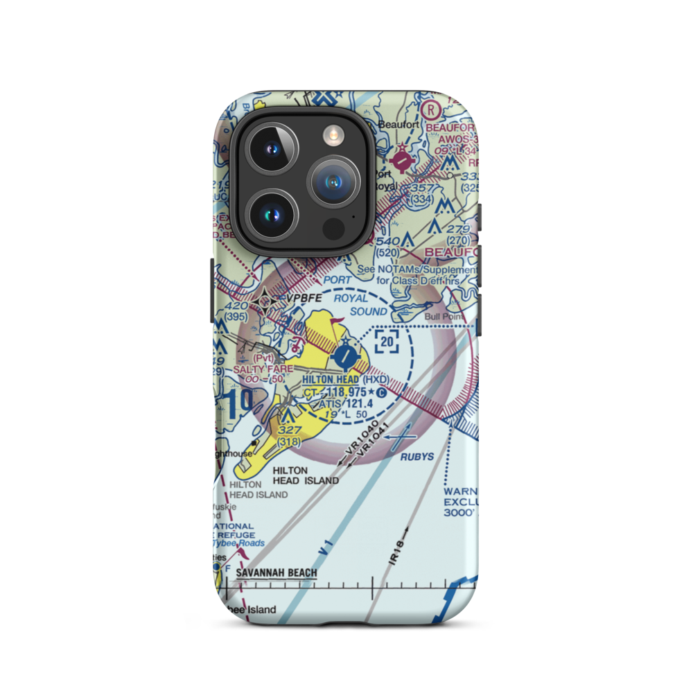 Hilton Head Airport (HXD) VFR Sectional  Tough iPhone Case iPhone 16 Pro model shown