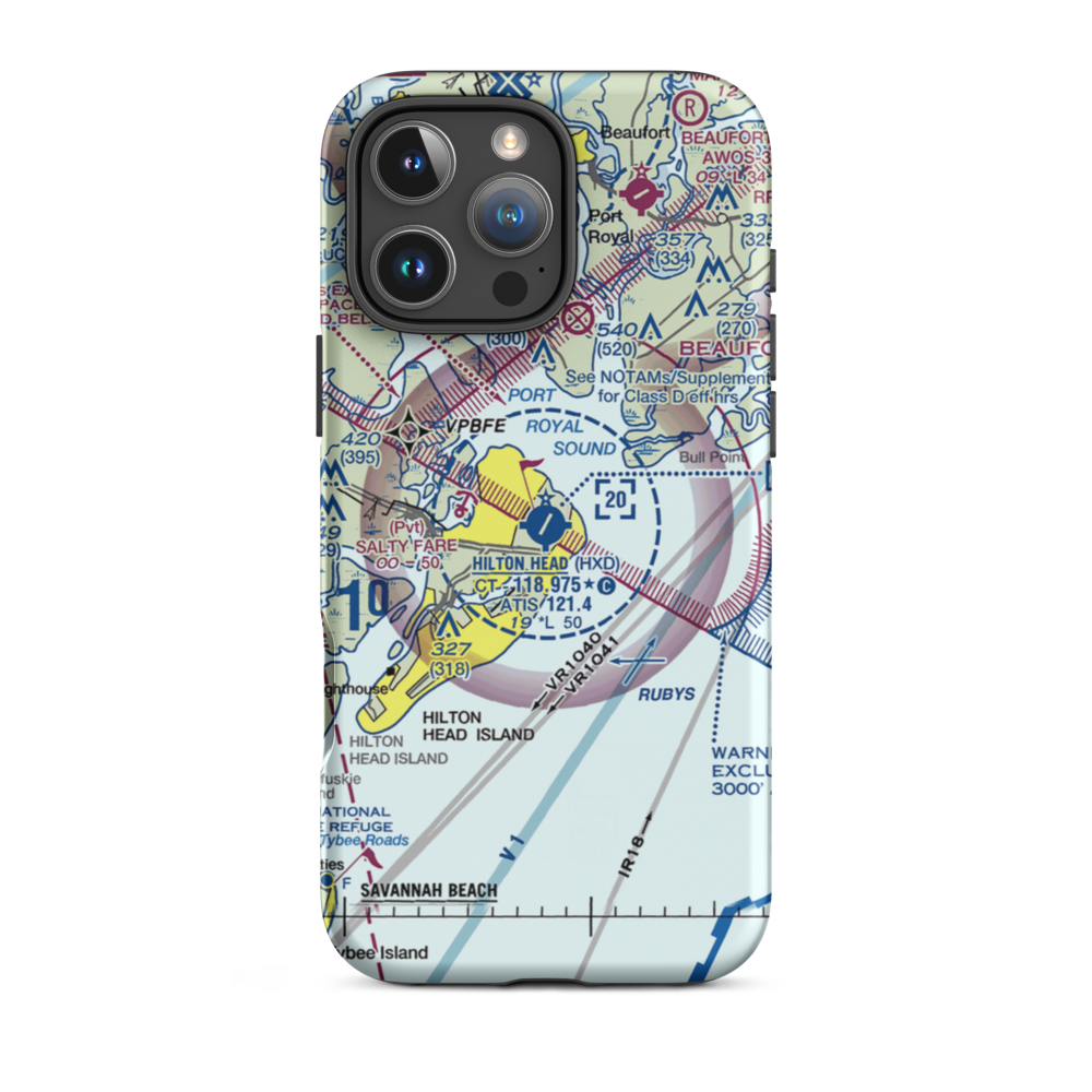 Hilton Head Airport (HXD) VFR Sectional  Tough iPhone Case iPhone 16 Pro Max model shown