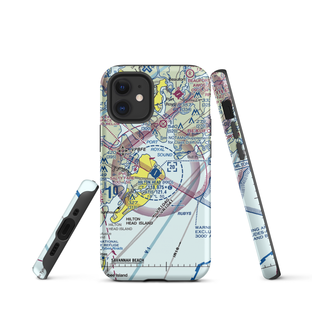 Hilton Head Airport (HXD) VFR Sectional  Tough iPhone Case iPhone 12 mini model shown