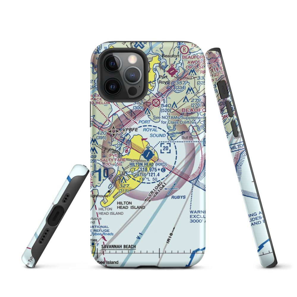 Hilton Head Airport (HXD) VFR Sectional  Tough iPhone Case iPhone 12 Pro model shown