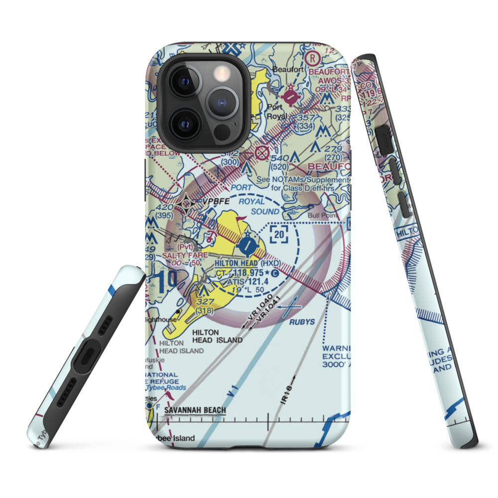 Hilton Head Airport (HXD) VFR Sectional  Tough iPhone Case iPhone 12 Pro Max model shown