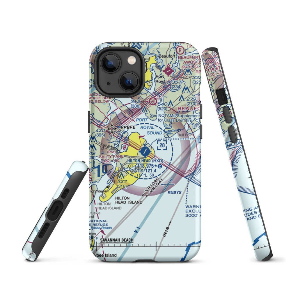 Hilton Head Airport (HXD) VFR Sectional  Tough iPhone Case iPhone 13 model shown