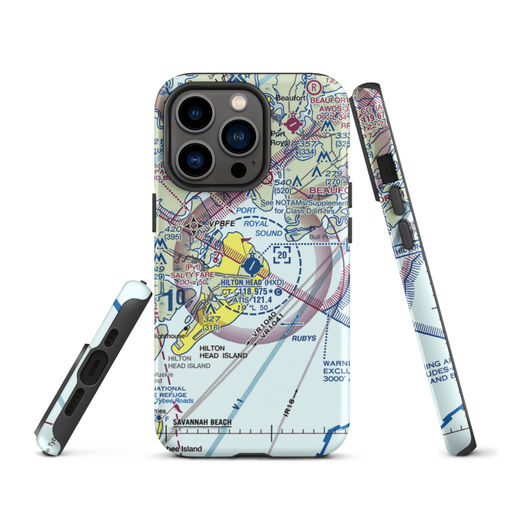Hilton Head Airport (HXD) VFR Sectional  Tough iPhone Case iPhone 13 Pro model shown